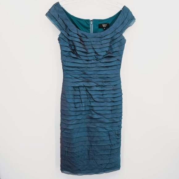 Tadashi Collection Dress 4 Silk Layered Tiered Sheath Green Purple Iridescent - Picture 1 of 11